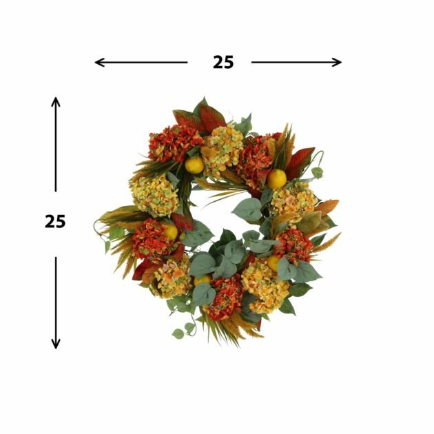 25" Hydrangea and Ivy Fall Wreath with Lemons - Image 2